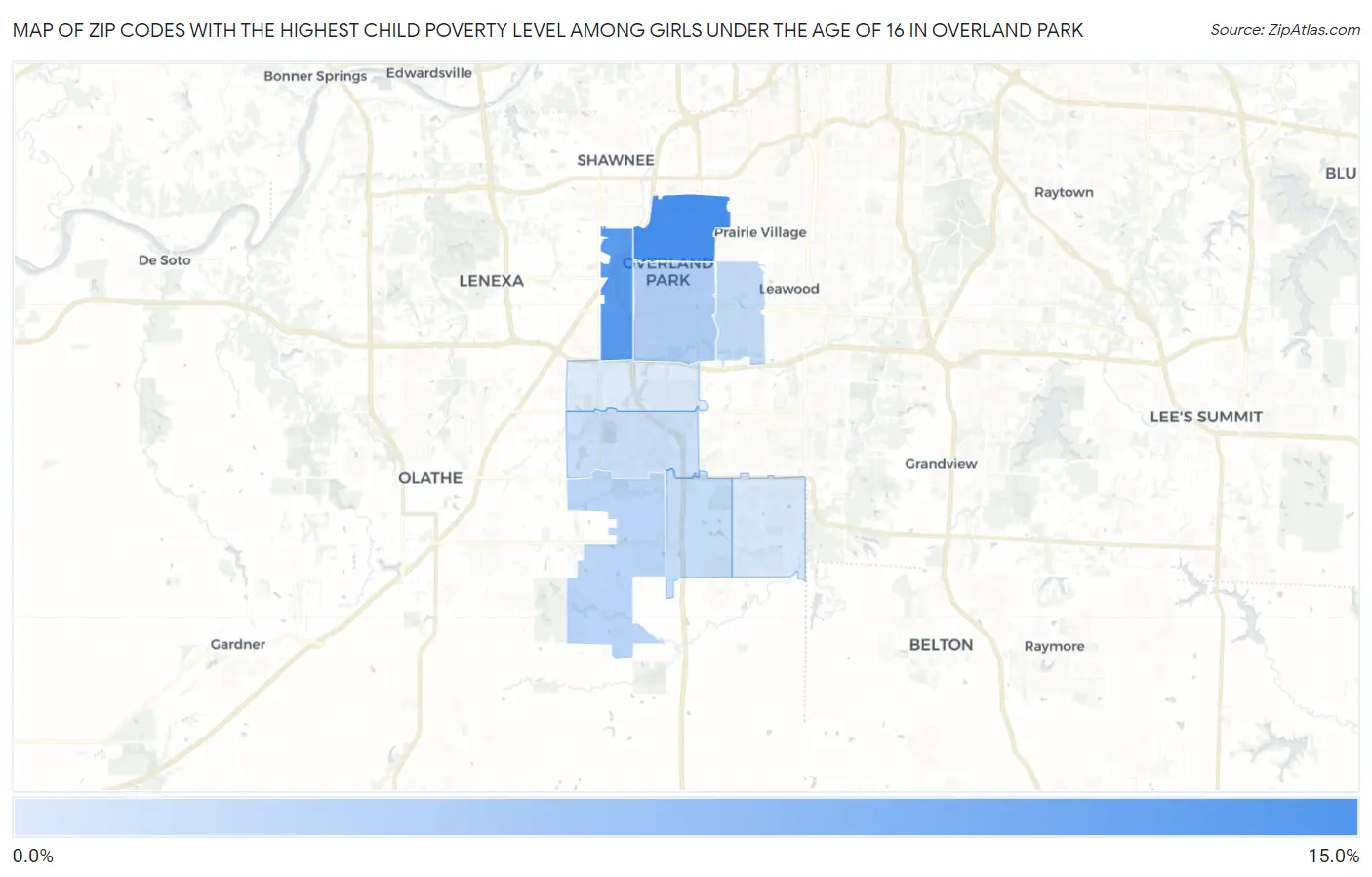 Zip Codes with the Highest Child Poverty Level Among Girls Under the Age of 16 in Overland Park Map