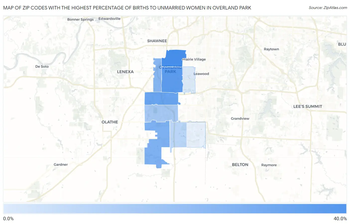 Zip Codes with the Highest Percentage of Births to Unmarried Women in Overland Park Map