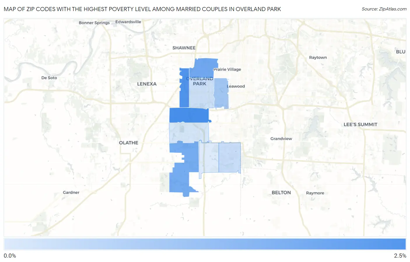 Zip Codes with the Highest Poverty Level Among Married Couples in Overland Park Map