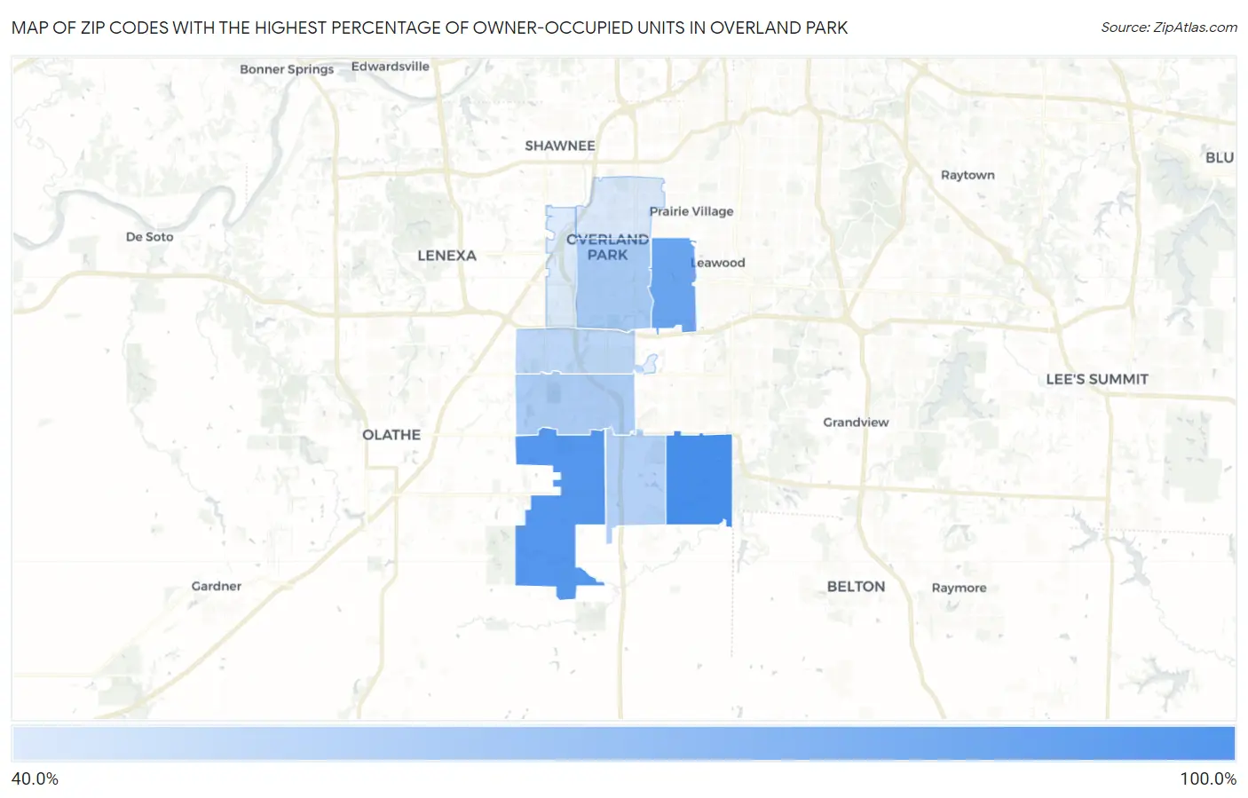 Zip Codes with the Highest Percentage of Owner-Occupied Units in Overland Park Map