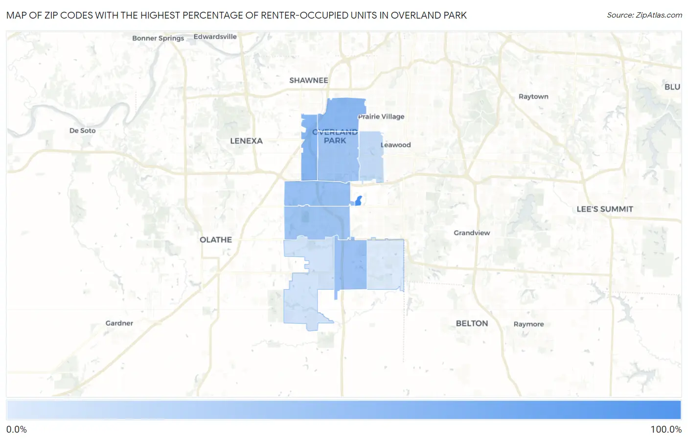 Zip Codes with the Highest Percentage of Renter-Occupied Units in Overland Park Map