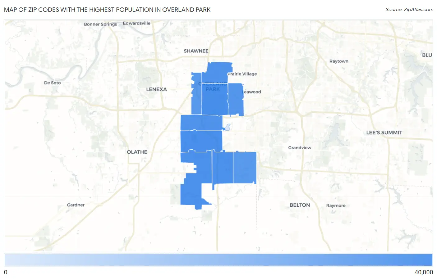 Zip Codes with the Highest Population in Overland Park Map