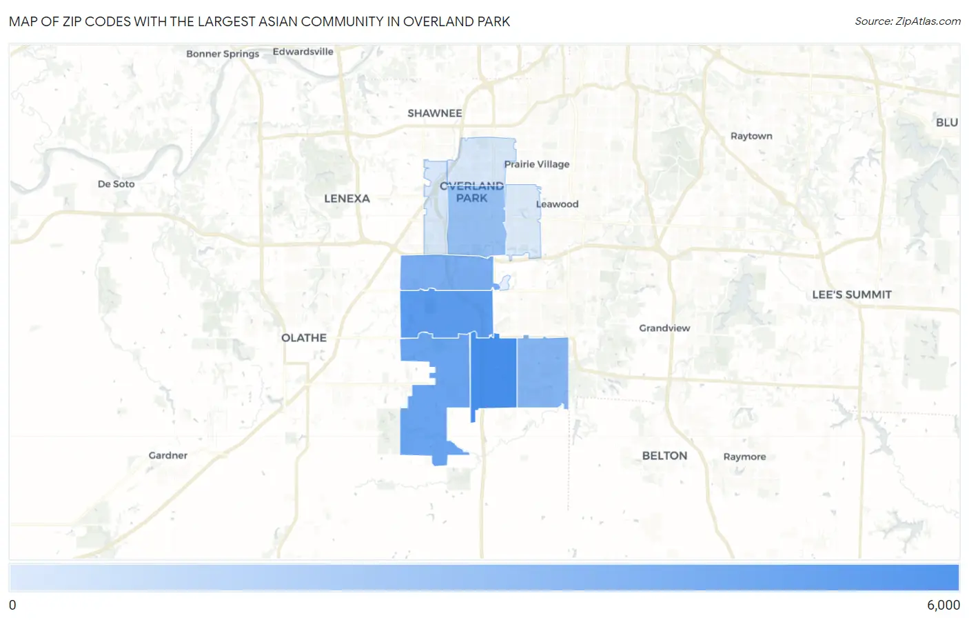 Zip Codes with the Largest Asian Community in Overland Park Map