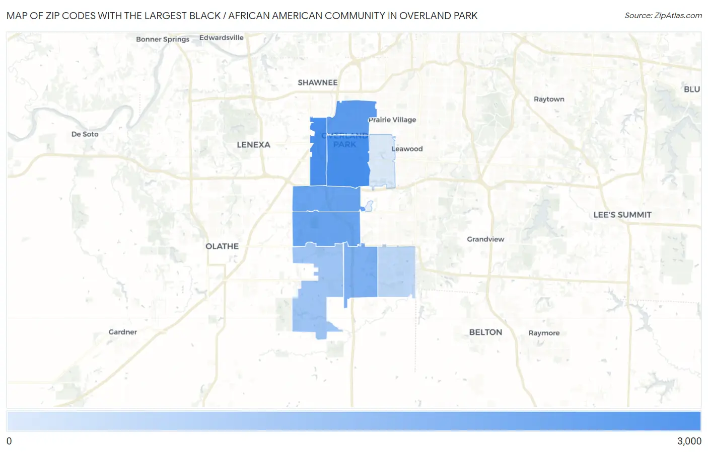 Zip Codes with the Largest Black / African American Community in Overland Park Map
