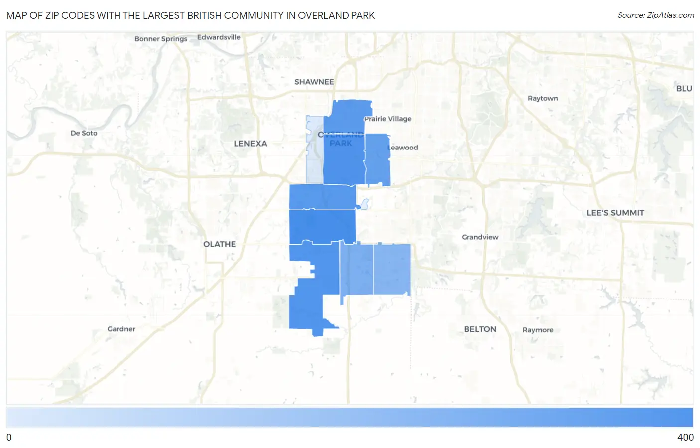 Zip Codes with the Largest British Community in Overland Park Map