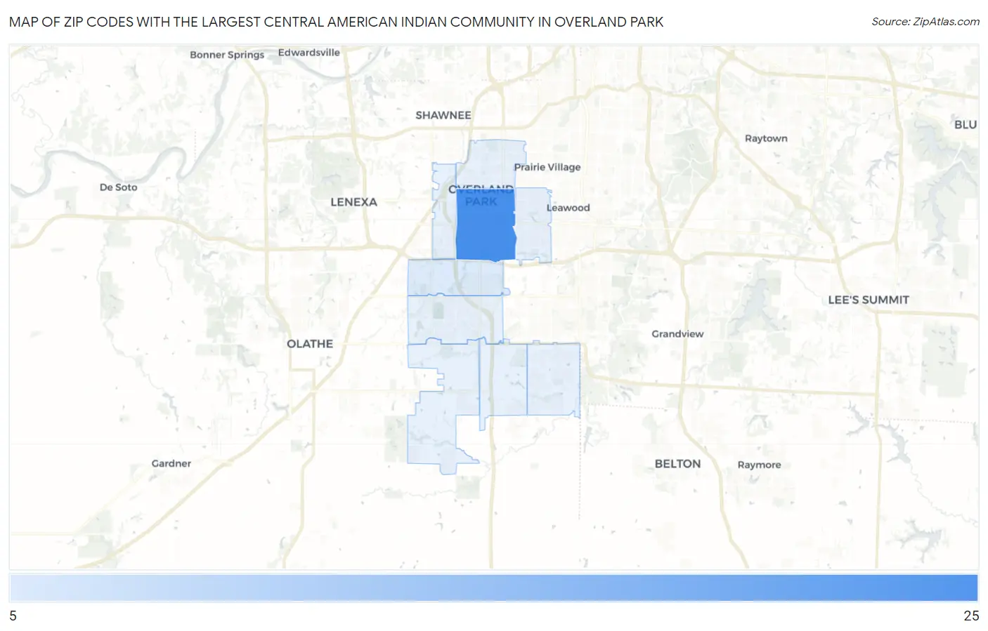 Zip Codes with the Largest Central American Indian Community in Overland Park Map