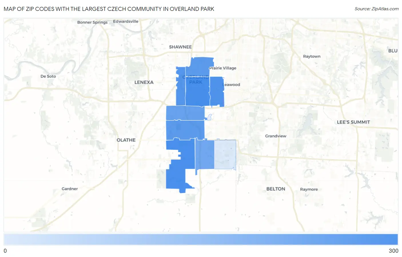 Zip Codes with the Largest Czech Community in Overland Park Map