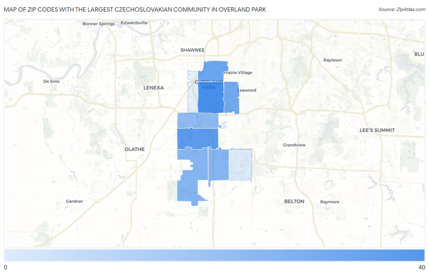 Zip Codes with the Largest Czechoslovakian Community in Overland Park Map