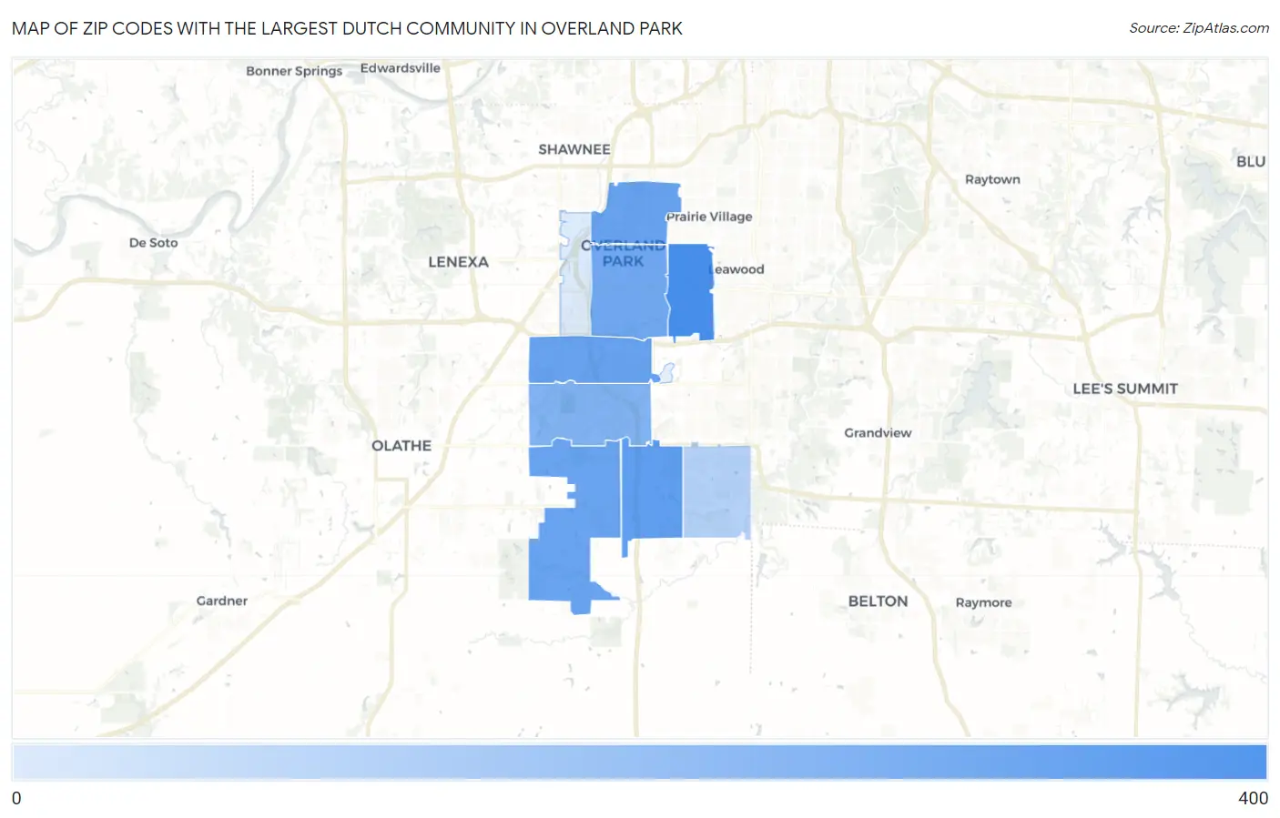 Zip Codes with the Largest Dutch Community in Overland Park Map
