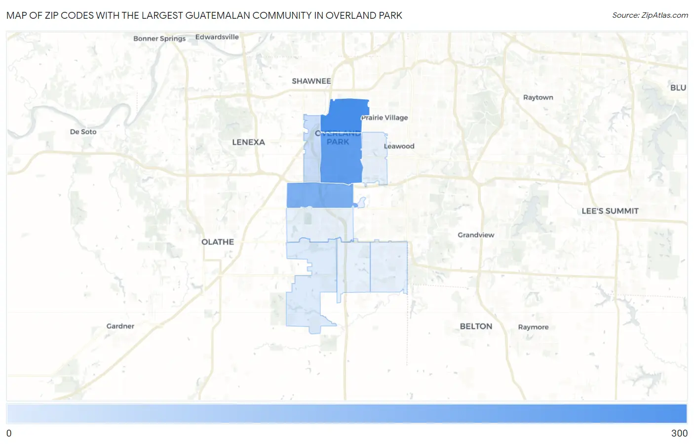 Zip Codes with the Largest Guatemalan Community in Overland Park Map