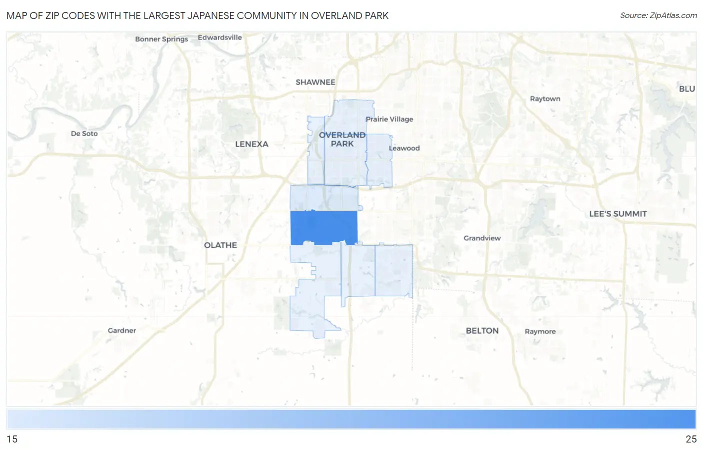 Zip Codes with the Largest Japanese Community in Overland Park Map