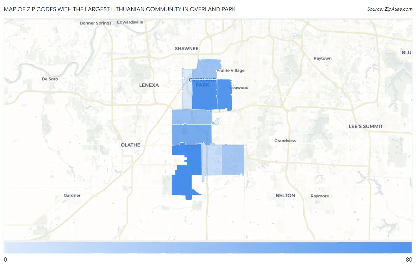 Zip Codes with the Largest Lithuanian Community in Overland Park Map