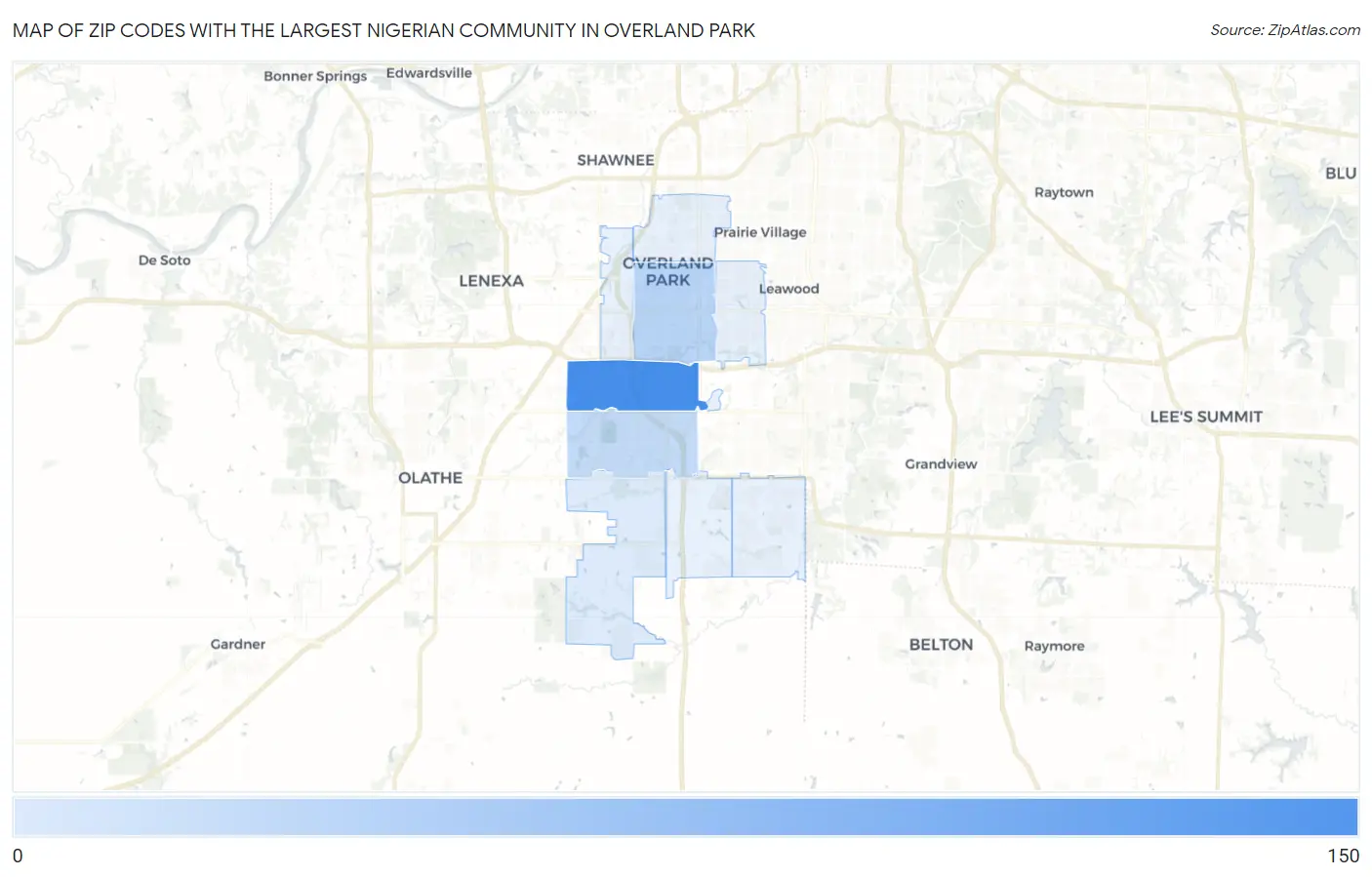 Zip Codes with the Largest Nigerian Community in Overland Park Map