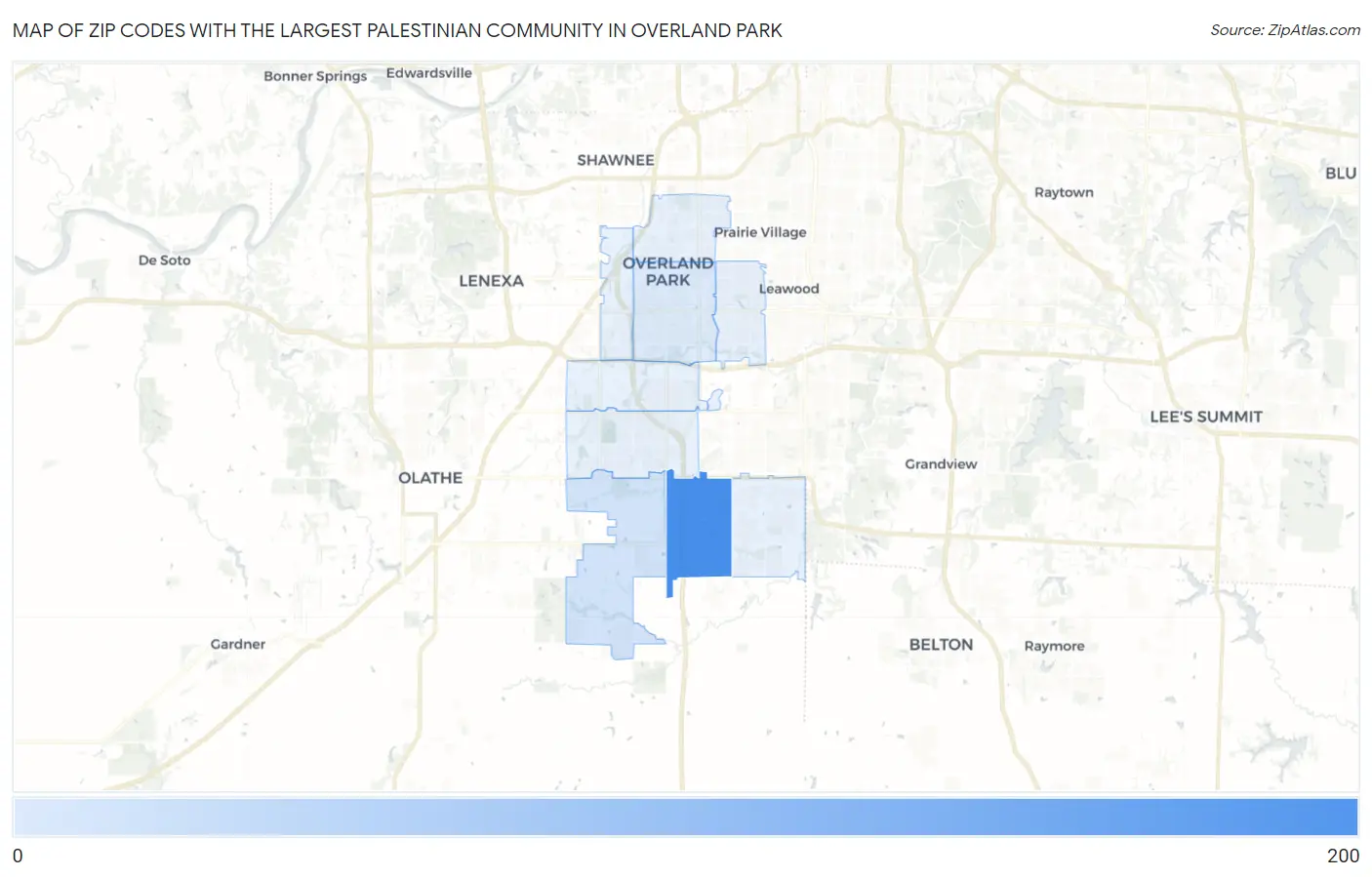Zip Codes with the Largest Palestinian Community in Overland Park Map