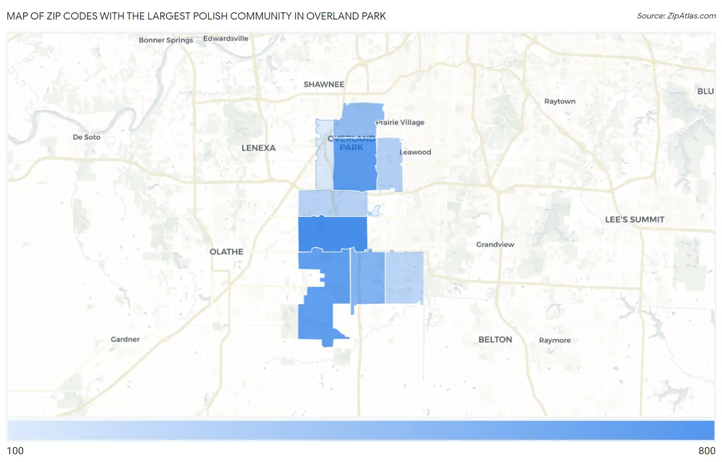 Zip Codes with the Largest Polish Community in Overland Park Map