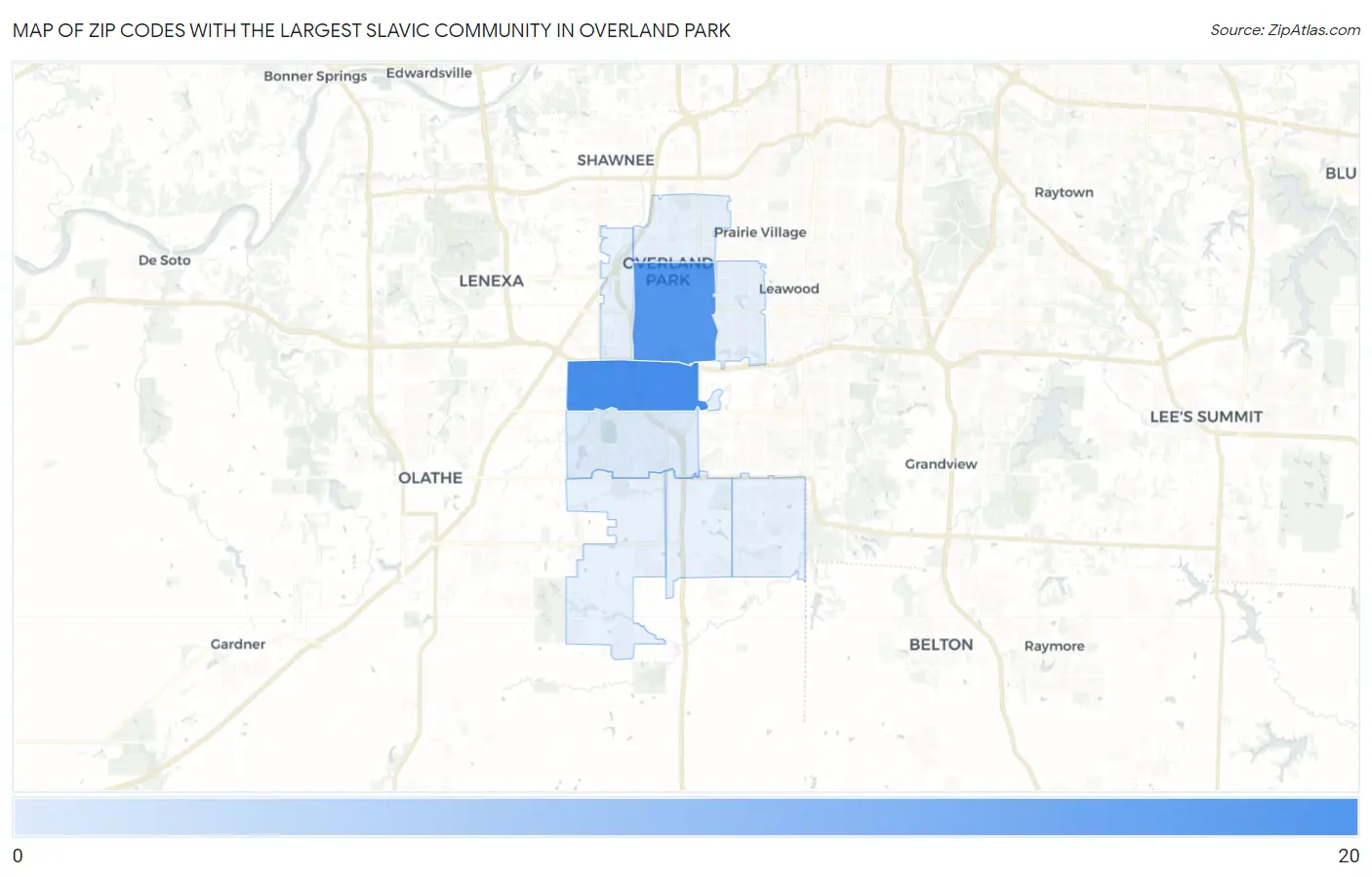 Zip Codes with the Largest Slavic Community in Overland Park Map