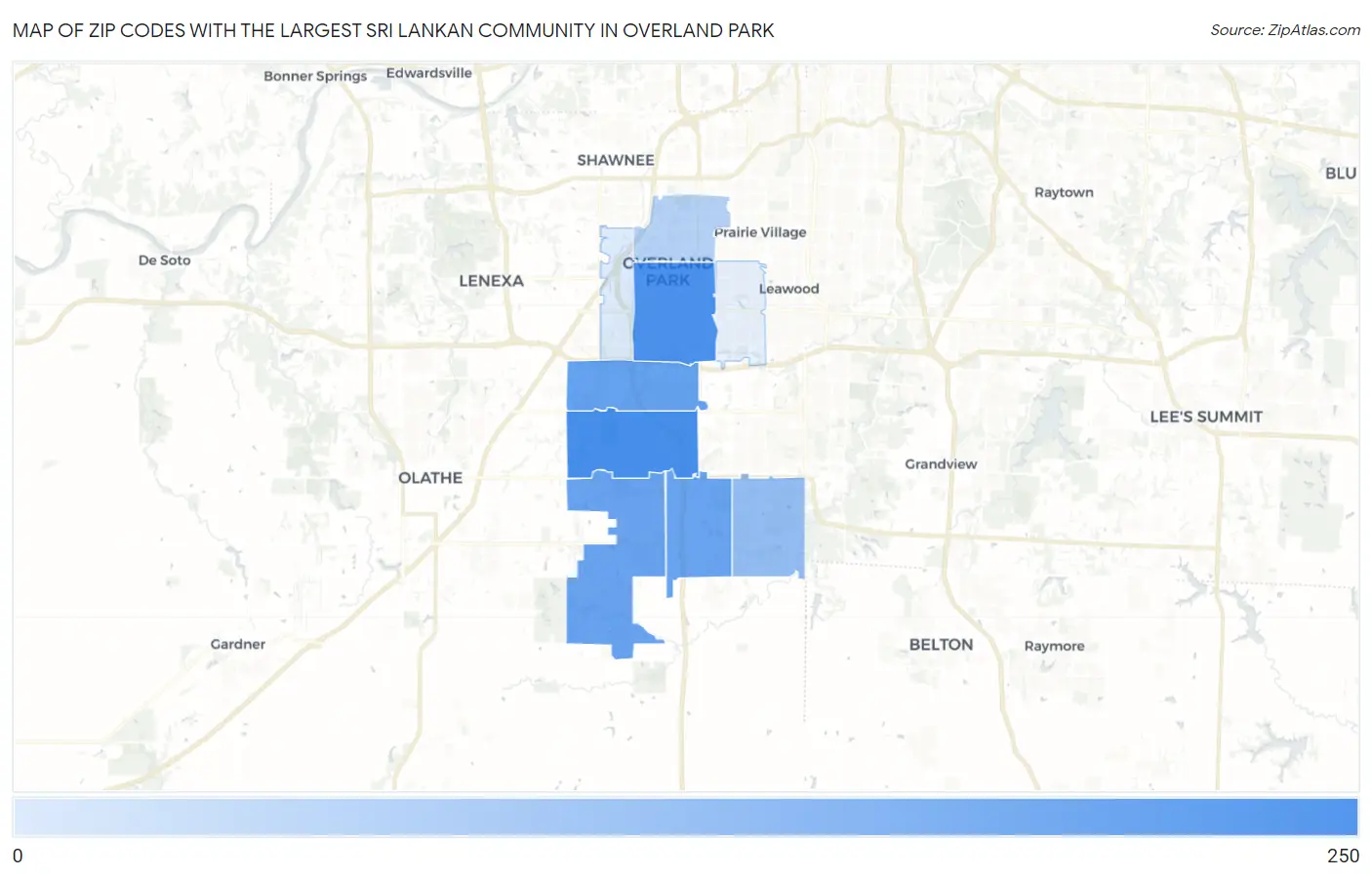 Zip Codes with the Largest Sri Lankan Community in Overland Park Map