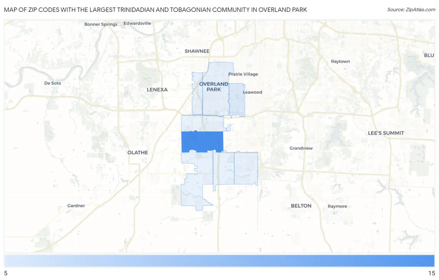 Zip Codes with the Largest Trinidadian and Tobagonian Community in Overland Park Map