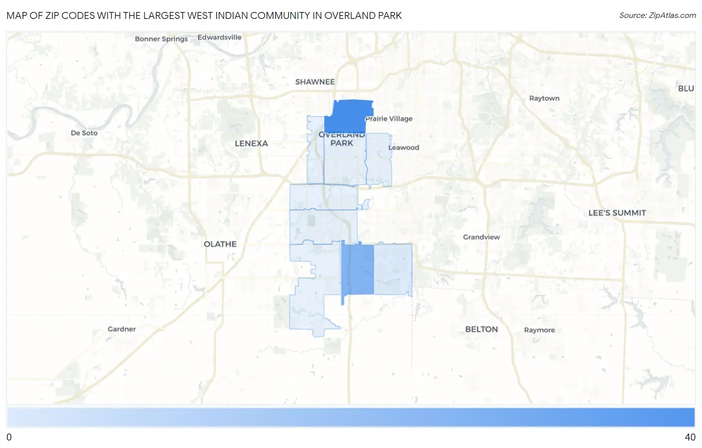Zip Codes with the Largest West Indian Community in Overland Park Map