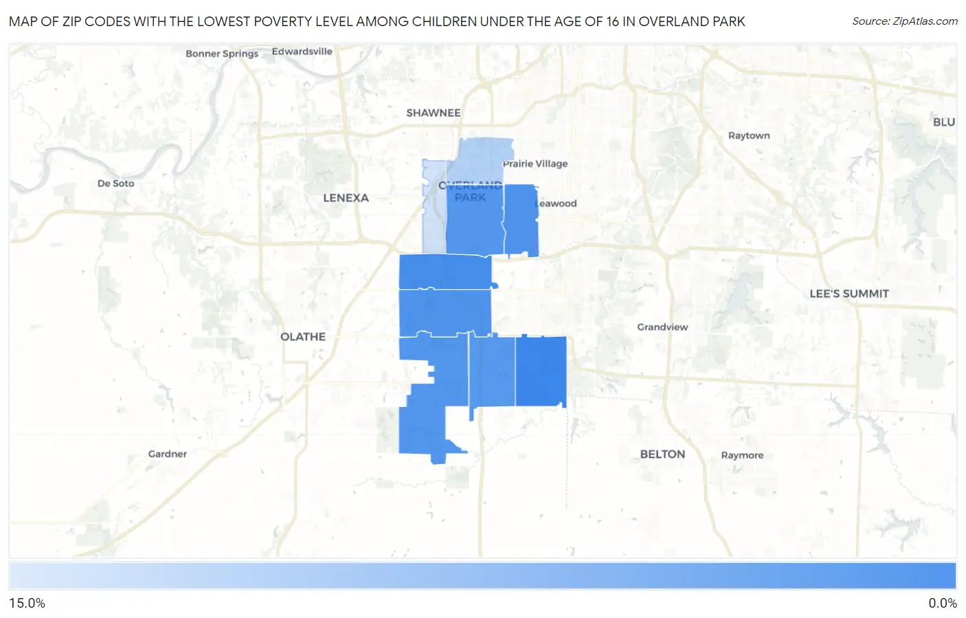 Zip Codes with the Lowest Poverty Level Among Children Under the Age of 16 in Overland Park Map
