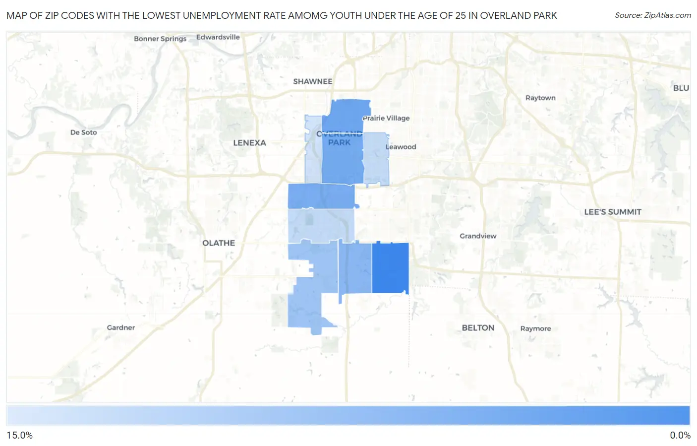 Zip Codes with the Lowest Unemployment Rate Amomg Youth Under the Age of 25 in Overland Park Map