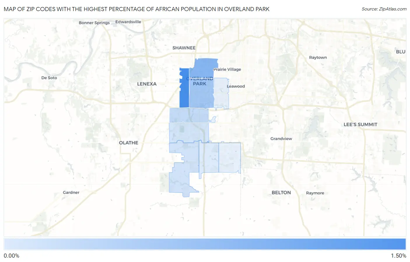 Zip Codes with the Highest Percentage of African Population in Overland Park Map