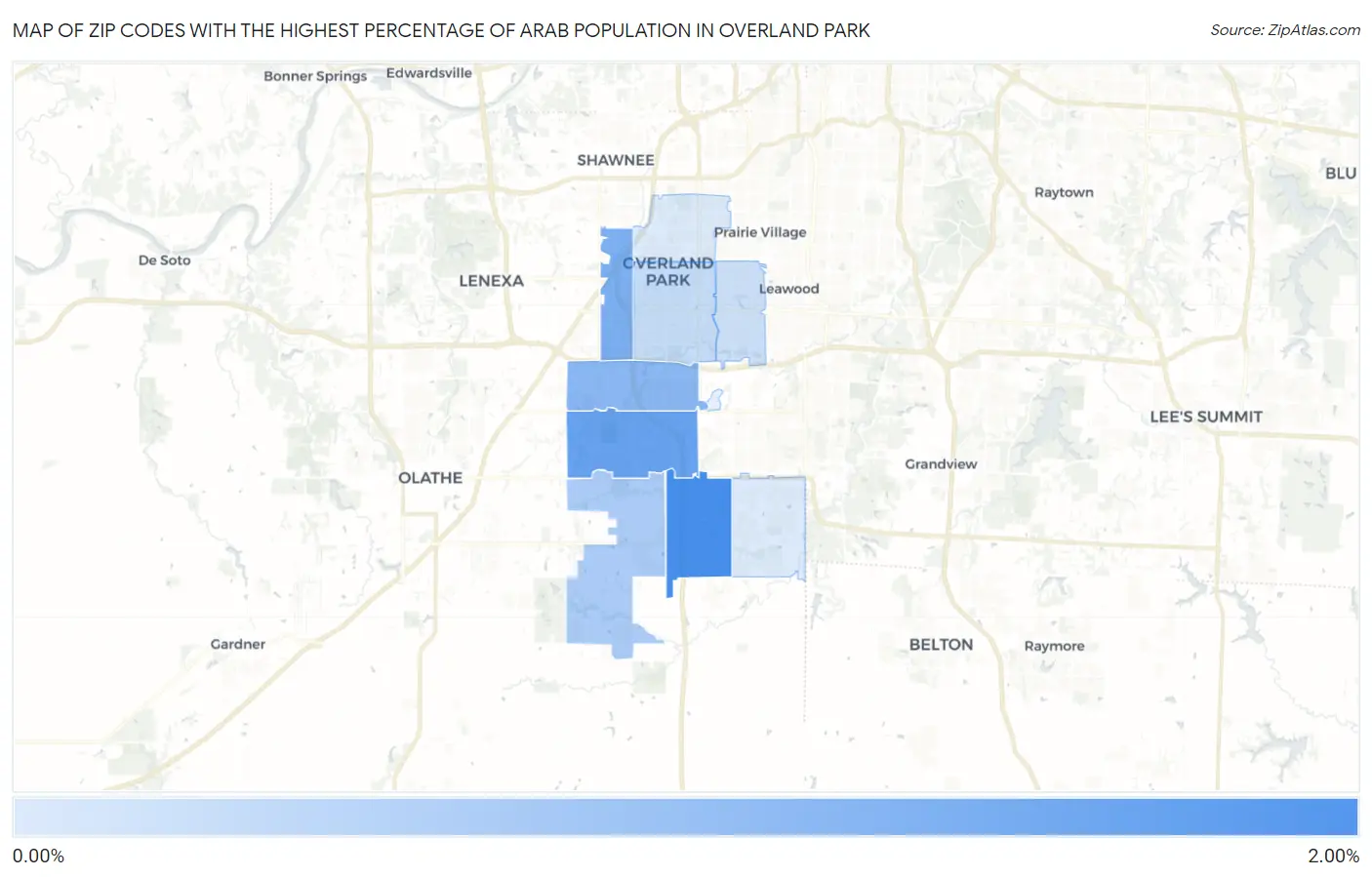 Zip Codes with the Highest Percentage of Arab Population in Overland Park Map