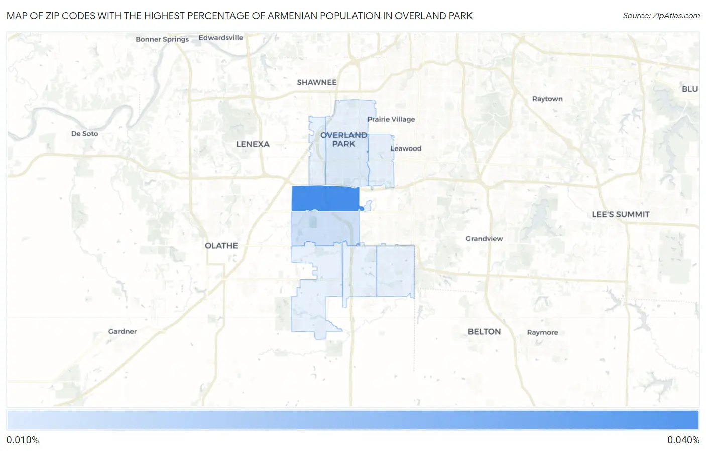 Zip Codes with the Highest Percentage of Armenian Population in Overland Park Map