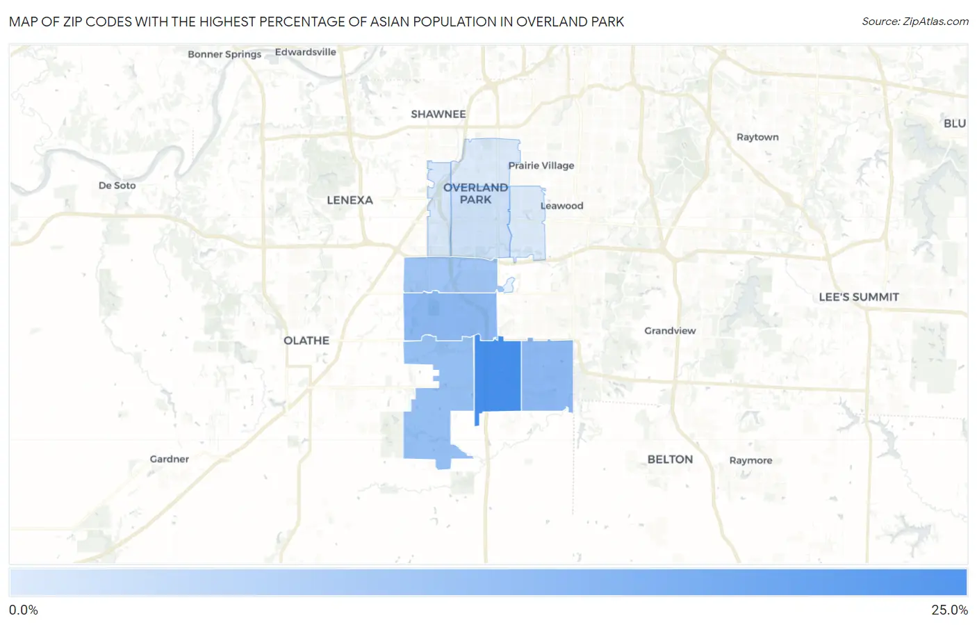 Zip Codes with the Highest Percentage of Asian Population in Overland Park Map