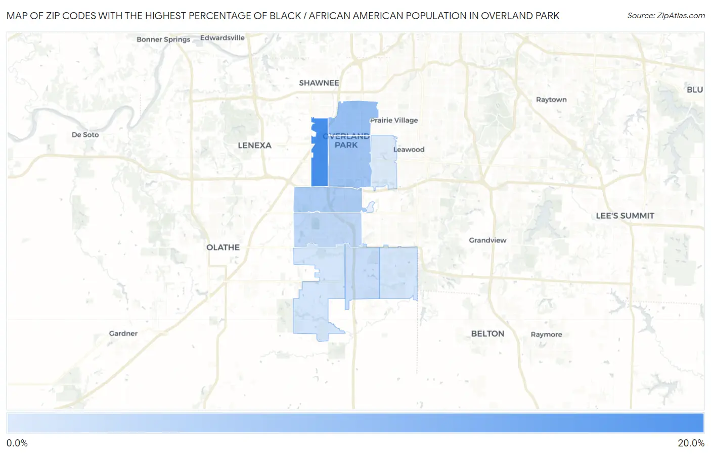 Zip Codes with the Highest Percentage of Black / African American Population in Overland Park Map