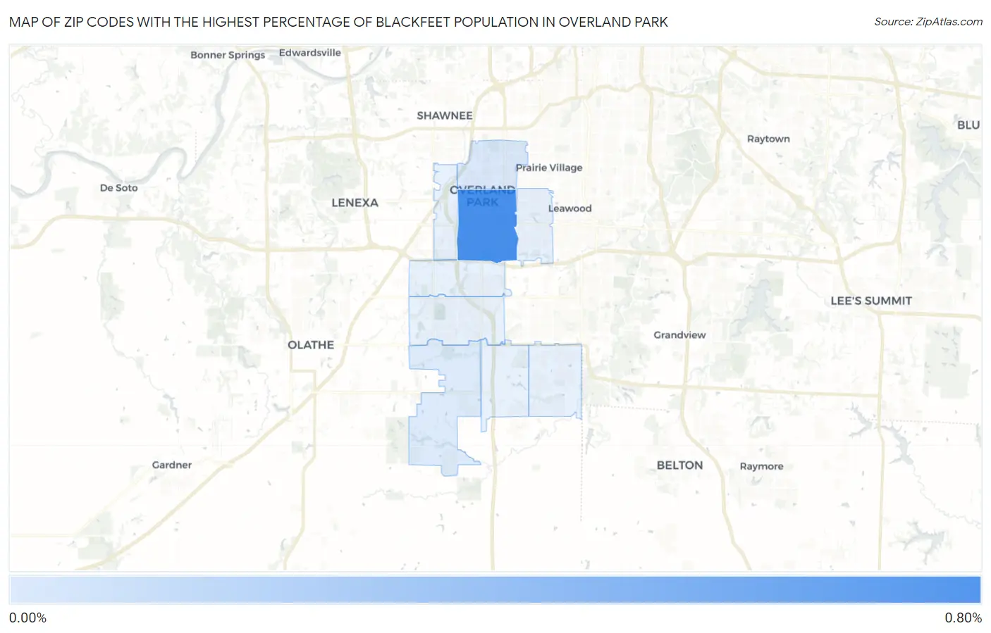 Zip Codes with the Highest Percentage of Blackfeet Population in Overland Park Map