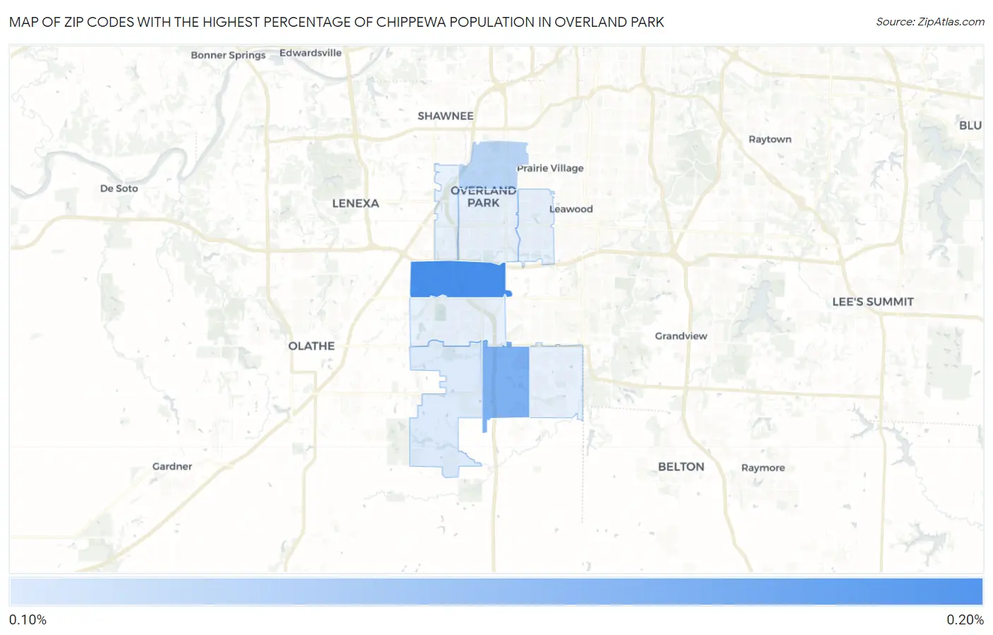 Zip Codes with the Highest Percentage of Chippewa Population in Overland Park Map