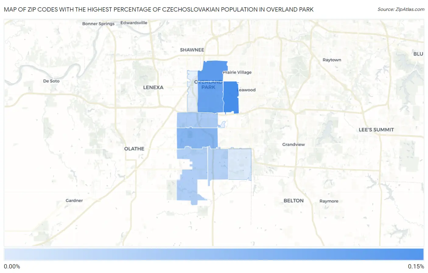 Zip Codes with the Highest Percentage of Czechoslovakian Population in Overland Park Map
