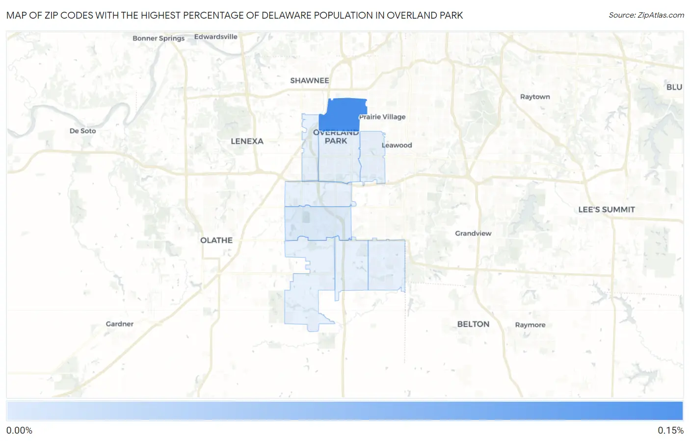 Zip Codes with the Highest Percentage of Delaware Population in Overland Park Map