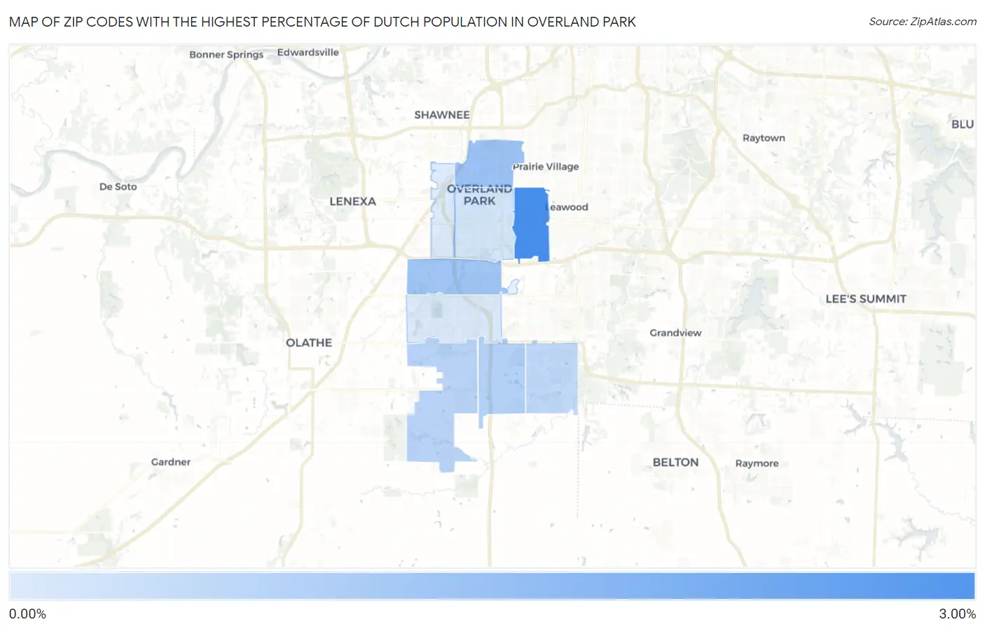 Zip Codes with the Highest Percentage of Dutch Population in Overland Park Map