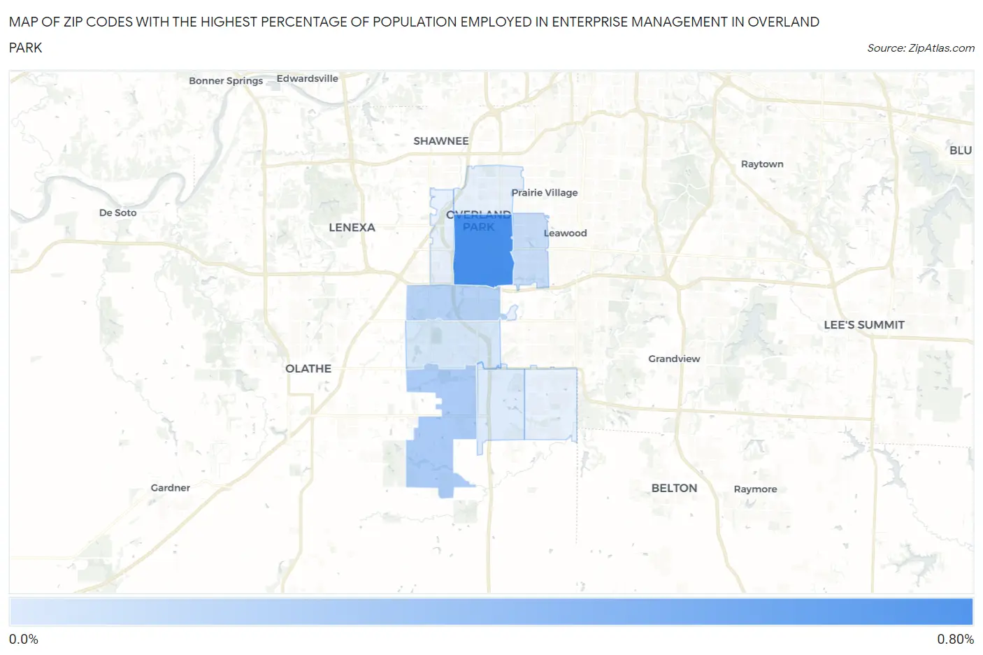 Zip Codes with the Highest Percentage of Population Employed in Enterprise Management in Overland Park Map