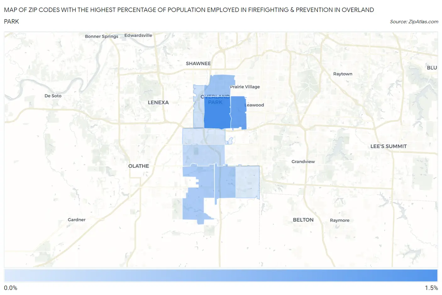 Zip Codes with the Highest Percentage of Population Employed in Firefighting & Prevention in Overland Park Map