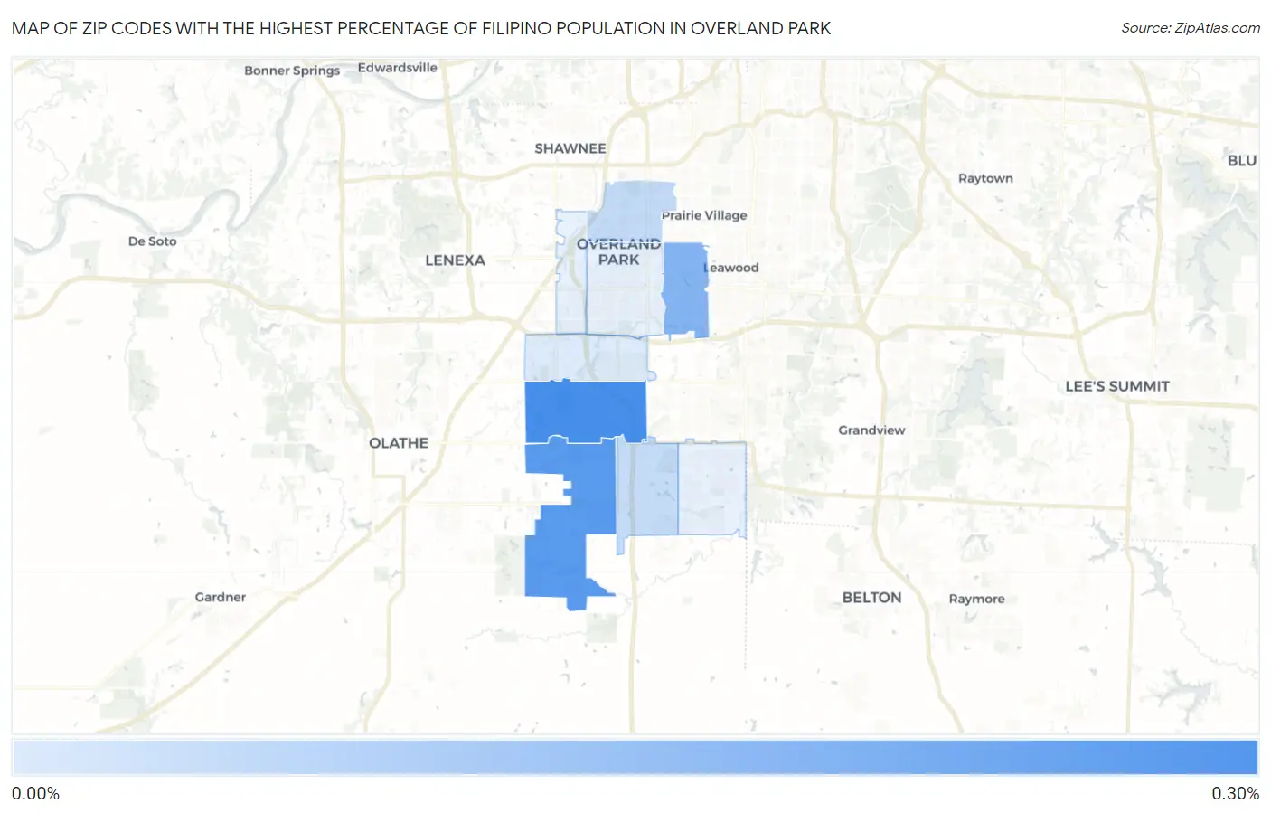 Zip Codes with the Highest Percentage of Filipino Population in Overland Park Map