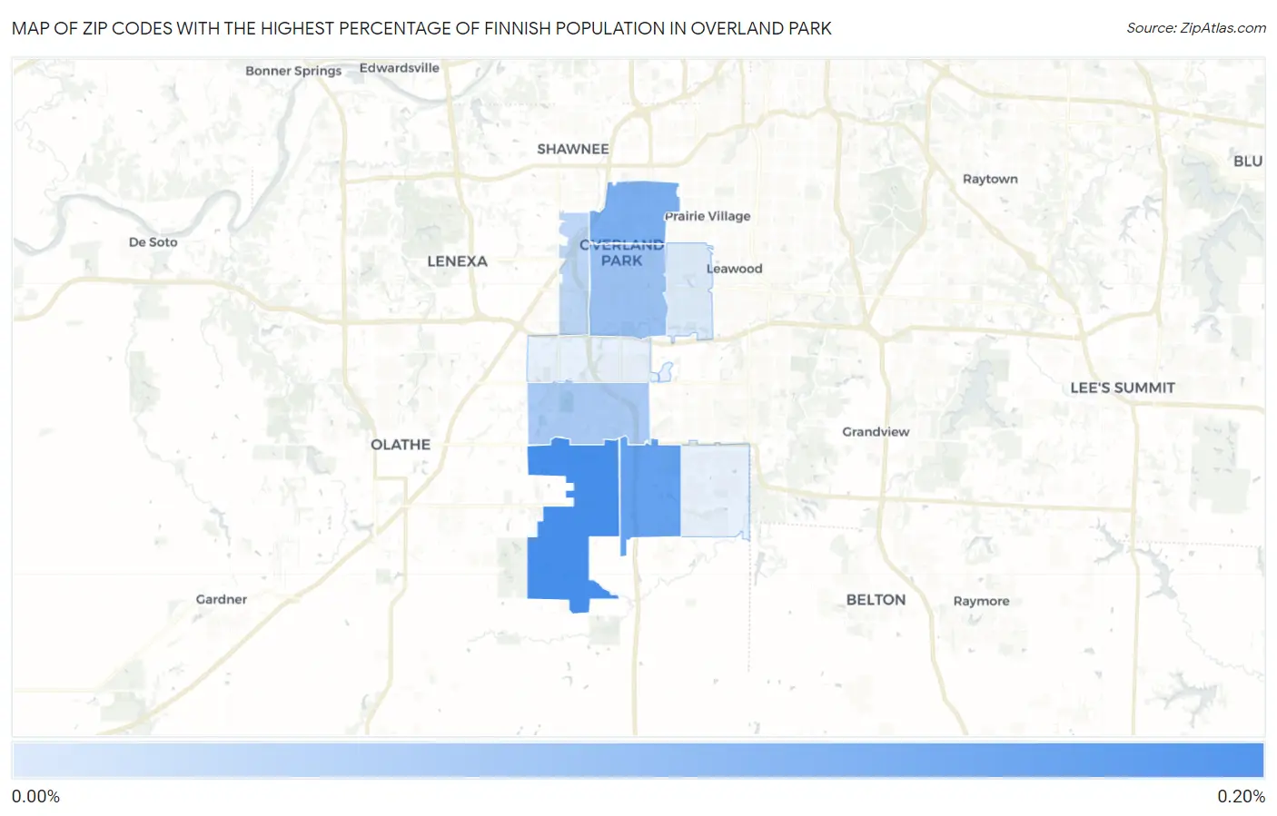 Zip Codes with the Highest Percentage of Finnish Population in Overland Park Map