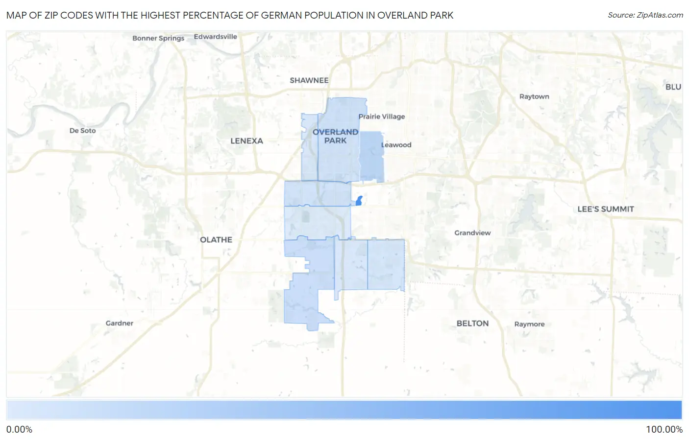 Zip Codes with the Highest Percentage of German Population in Overland Park Map