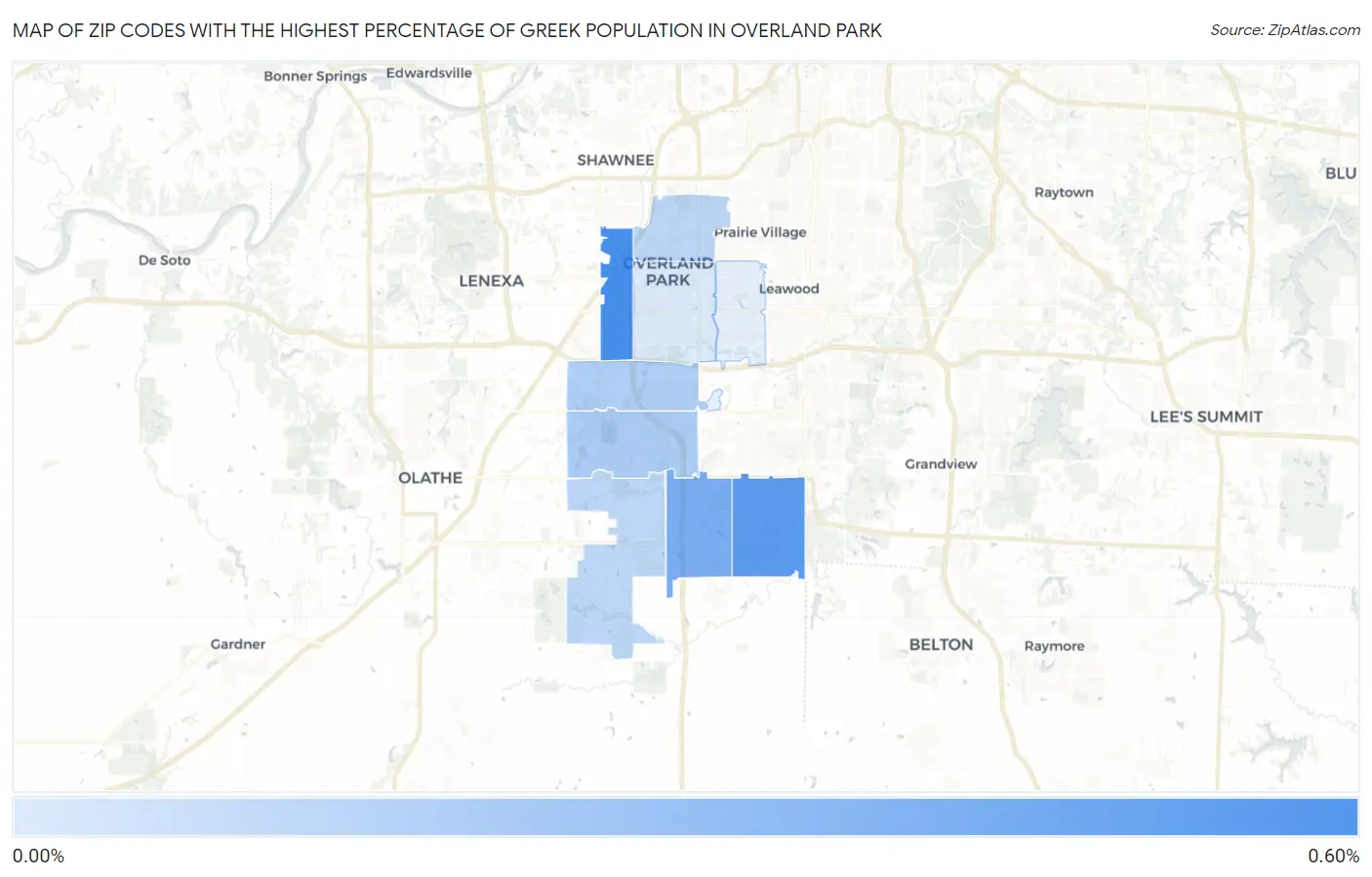 Zip Codes with the Highest Percentage of Greek Population in Overland Park Map