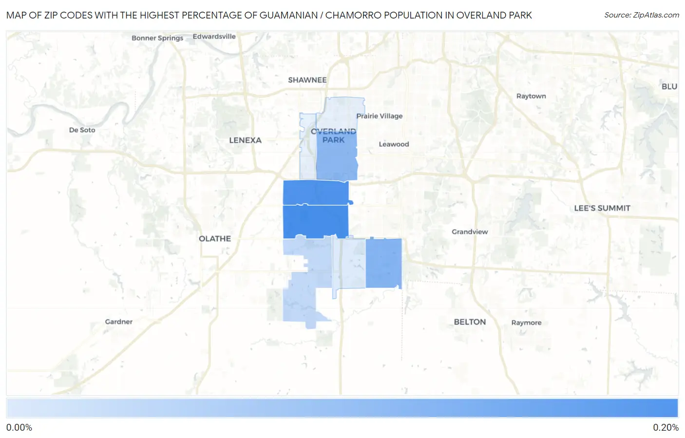 Zip Codes with the Highest Percentage of Guamanian / Chamorro Population in Overland Park Map