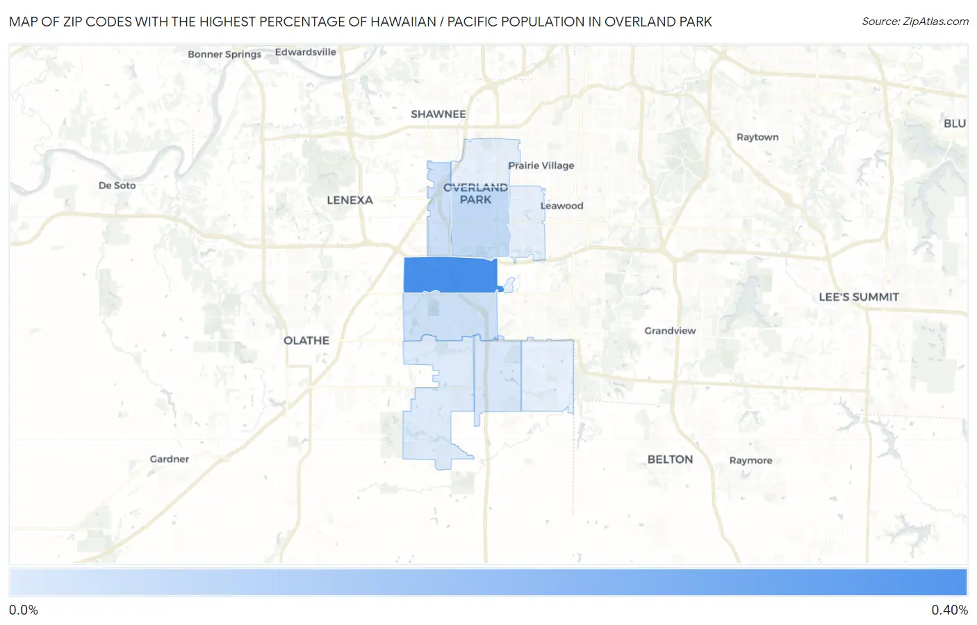 Zip Codes with the Highest Percentage of Hawaiian / Pacific Population in Overland Park Map