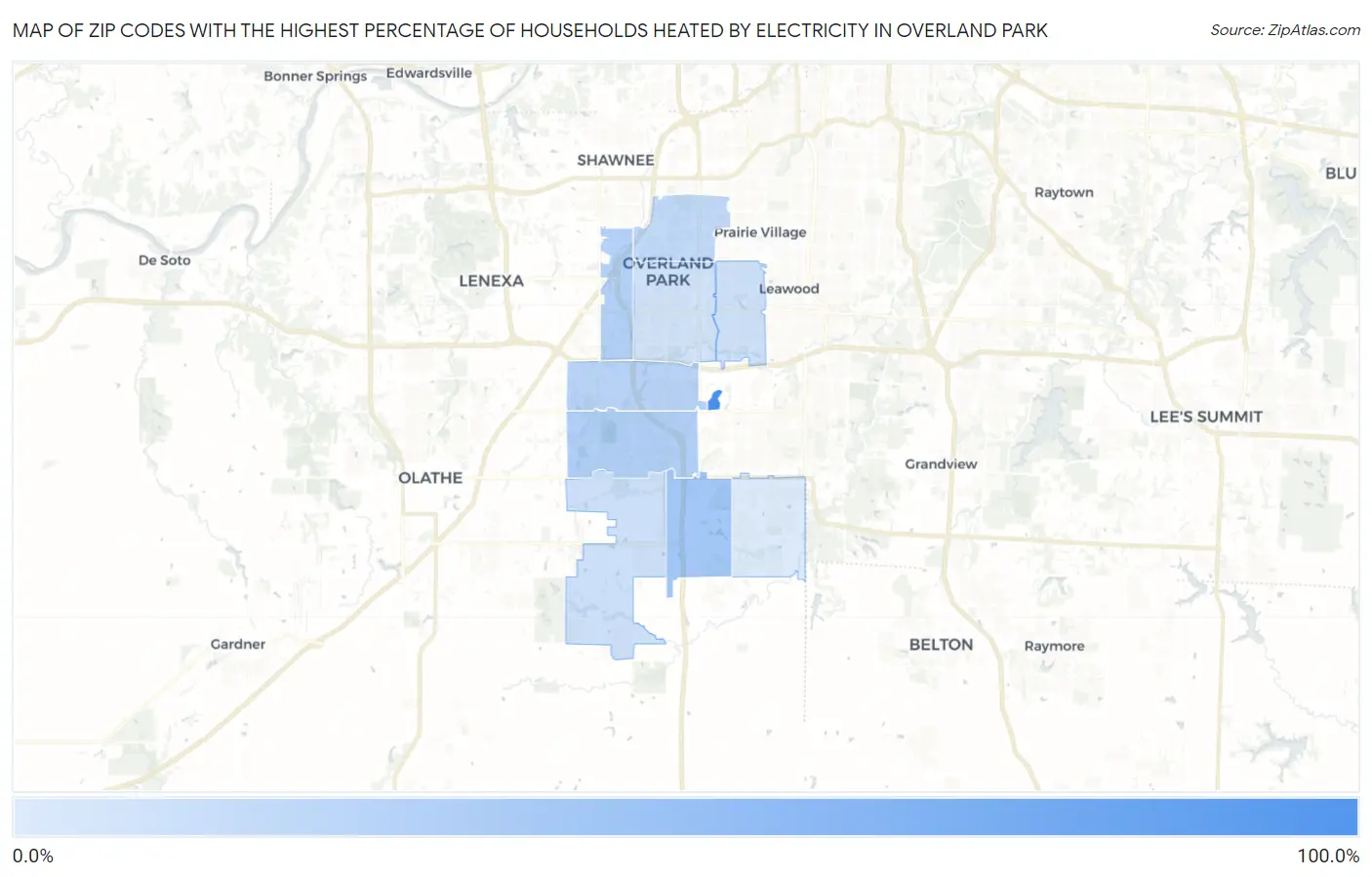 Zip Codes with the Highest Percentage of Households Heated by Electricity in Overland Park Map