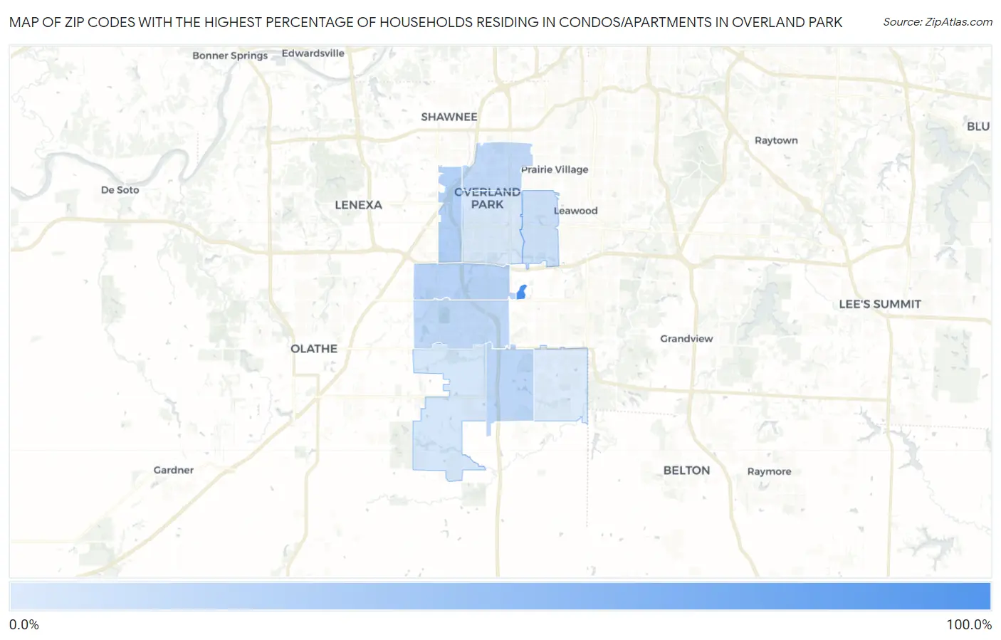 Zip Codes with the Highest Percentage of Households Residing in Condos/Apartments in Overland Park Map