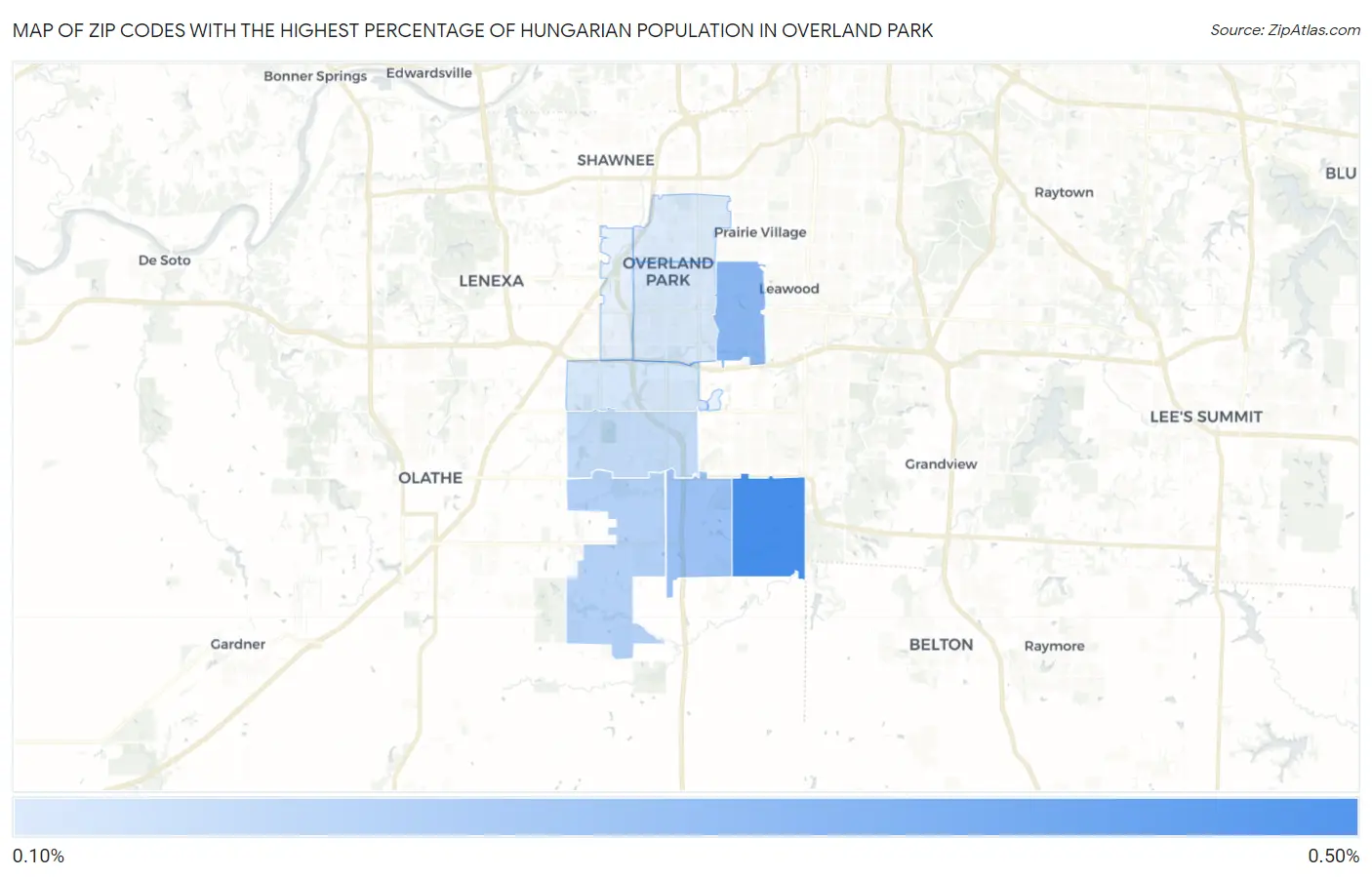 Zip Codes with the Highest Percentage of Hungarian Population in Overland Park Map