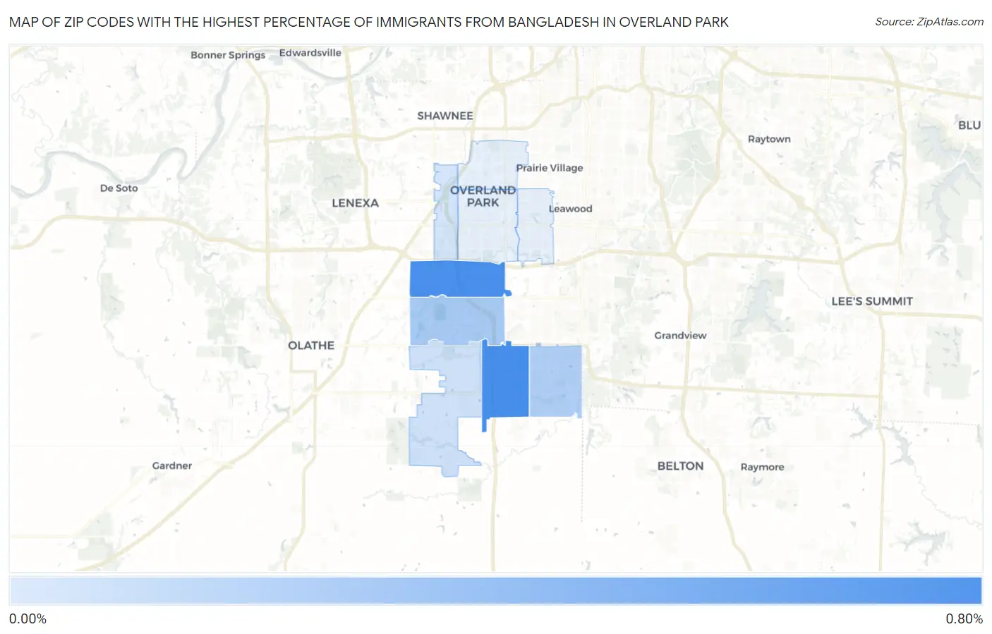 Zip Codes with the Highest Percentage of Immigrants from Bangladesh in Overland Park Map