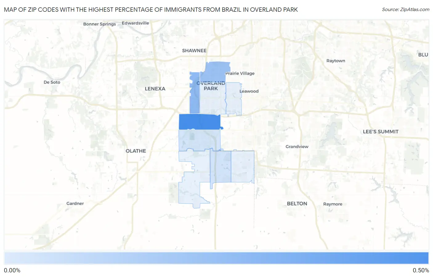 Zip Codes with the Highest Percentage of Immigrants from Brazil in Overland Park Map