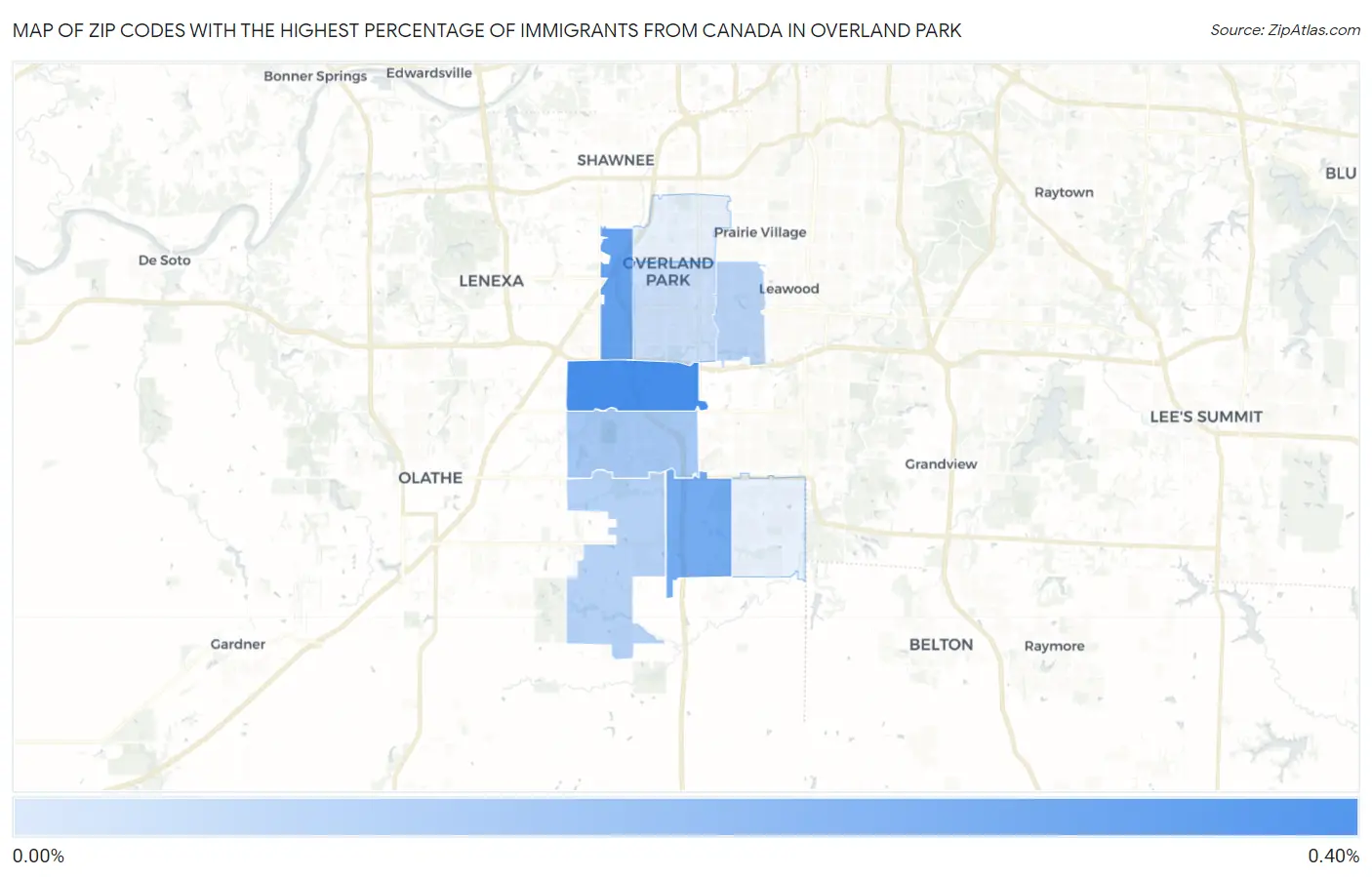 Zip Codes with the Highest Percentage of Immigrants from Canada in Overland Park Map