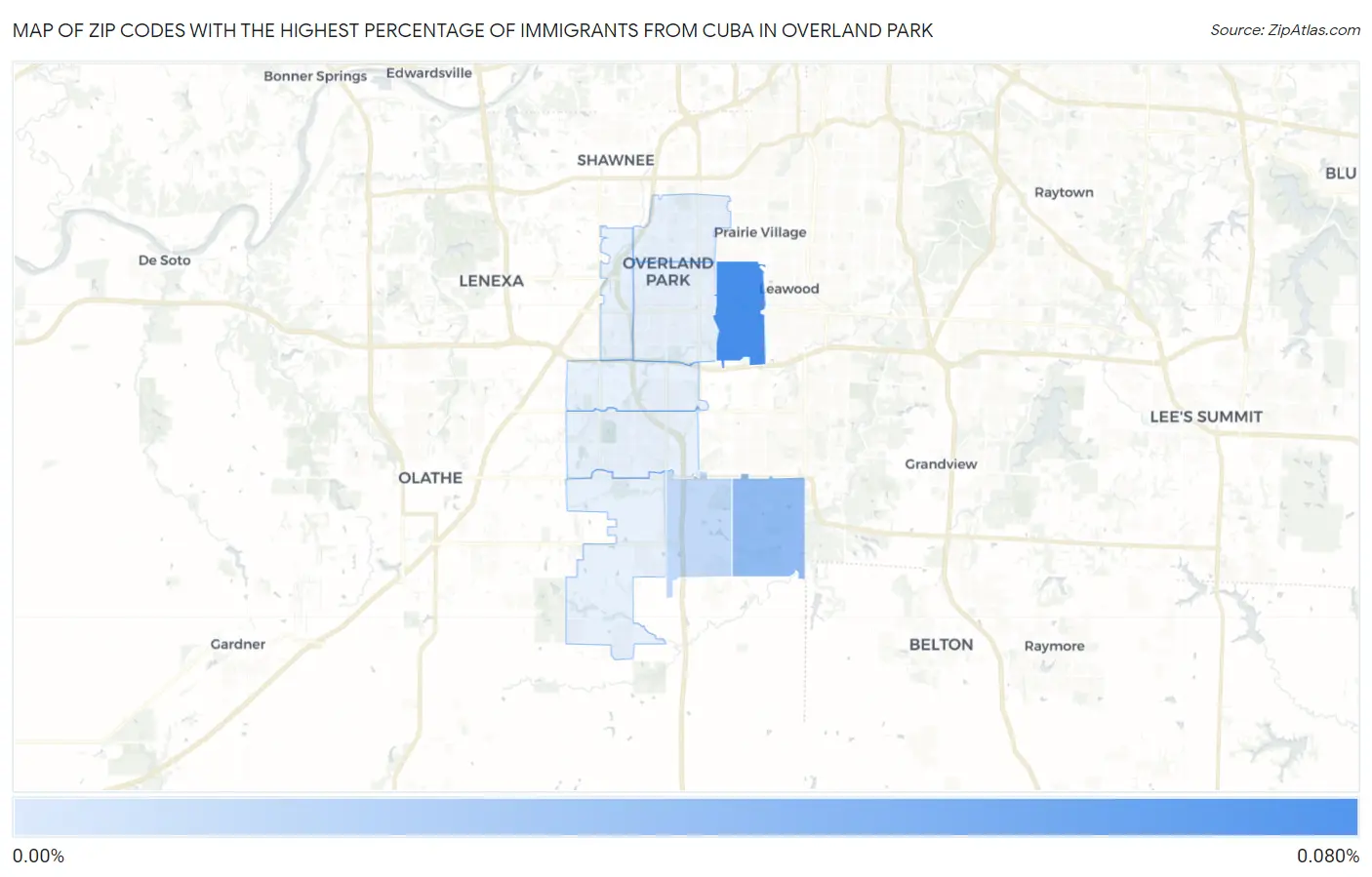 Zip Codes with the Highest Percentage of Immigrants from Cuba in Overland Park Map